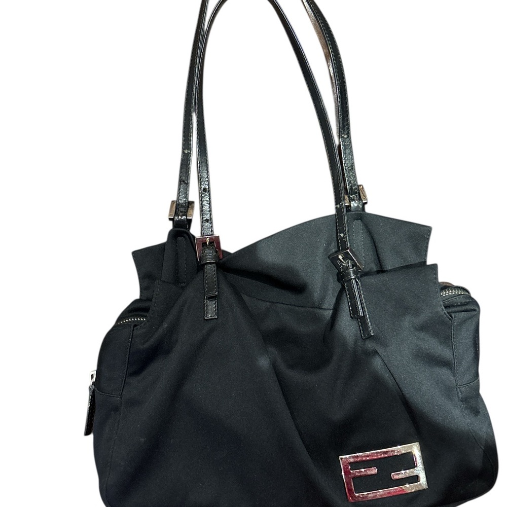 Fendi Black Leather Tag with Gold Logo